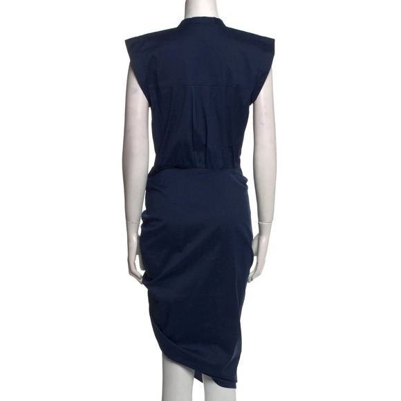 Veronica Beard Size 6 NAVY BLUE RUCHED BUTTON UP SHIRT DRESS SIZE M $450 - Picture 3 of 9